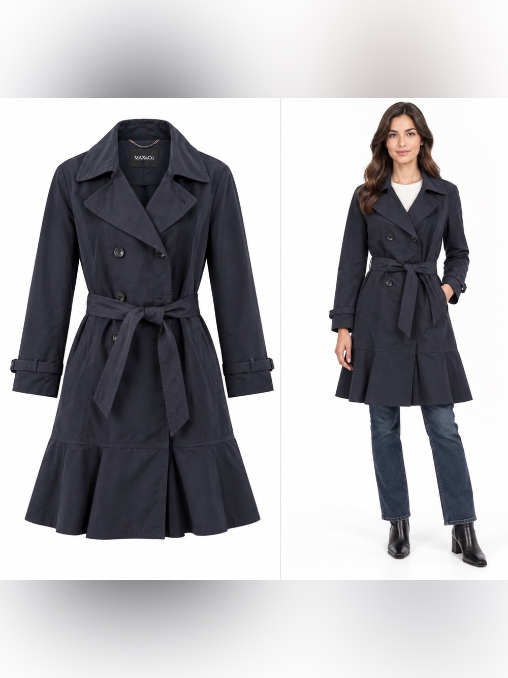 MAX&Co. Navy Belted Trench Coat – US Size 8 / EU 40